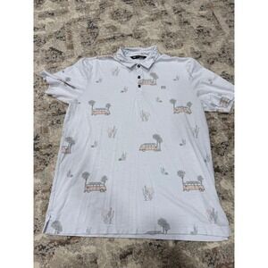 TravisMathew Volkswagen VW Bus Palm Tree Cactus Golf Polo Shirt Mens L Blue Grey